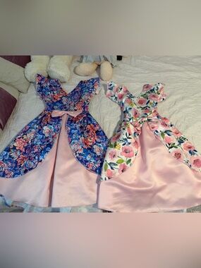 Girls Dresses -Pink Satin Fit-and-Flare with Floral set of 2